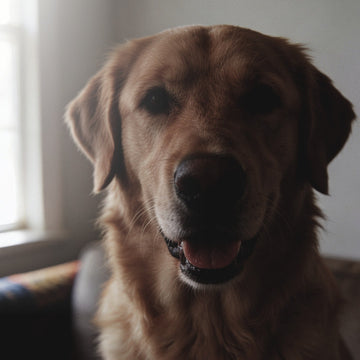 Photo ratée : le chien est dans l'ombre, la fenêtre est brûlée derrière lui